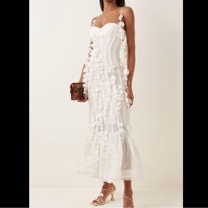 Zimmermann Botanica Petal Appliqué Linen-Silk Corset Gown White Bridal size AU 2